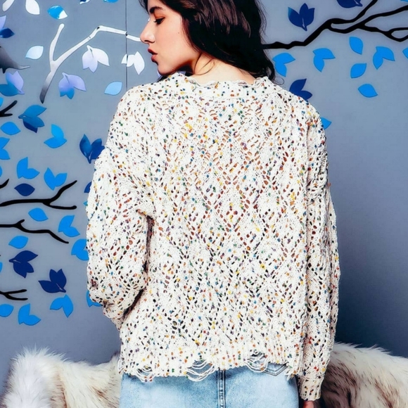 Multi Raw Hem Popcorn Knit Sweater - Picture 2 of 2